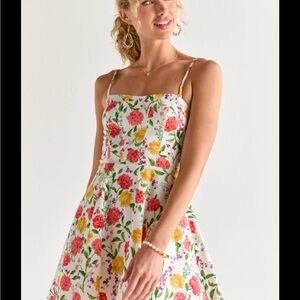 Francesca's Collections Red and Pink A-Line Midi Dress